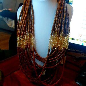 Designer Mele +Marie AB beads and wooden beaded gold necklace
